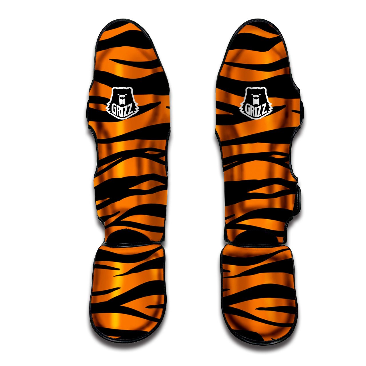 Tiger Stripe Black And Orange Print Muay Thai Shin Guards-grizzshop