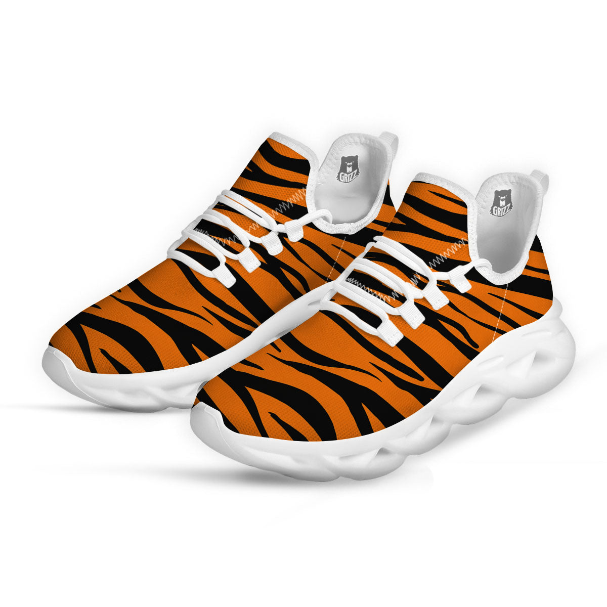 Tiger Stripe Black And Orange Print White Running Shoes-grizzshop