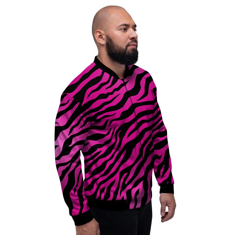 Tiger Stripe Black And Pink Print Men's Bomber Jacket-grizzshop