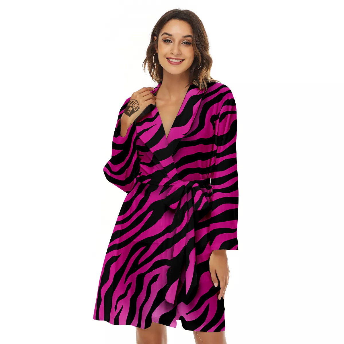 Tiger Stripe Black And Pink Print Women's Robe-grizzshop
