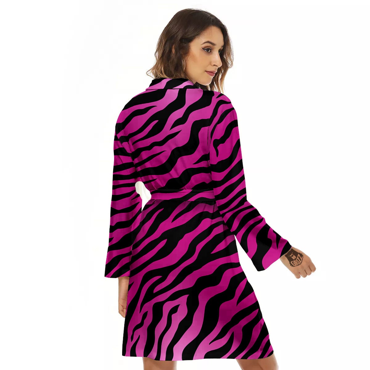 Tiger Stripe Black And Pink Print Women's Robe-grizzshop