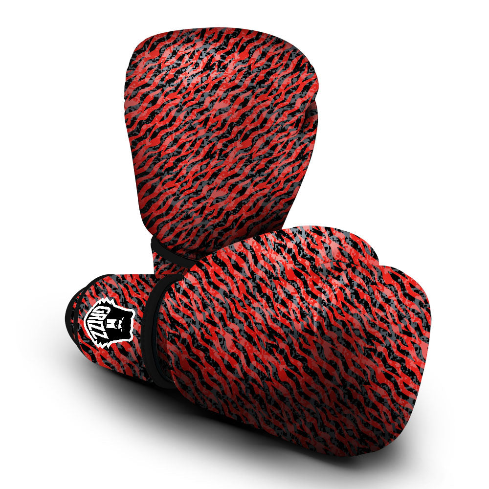 Tiger Stripe Camo Red And Black Print Boxing Gloves-grizzshop