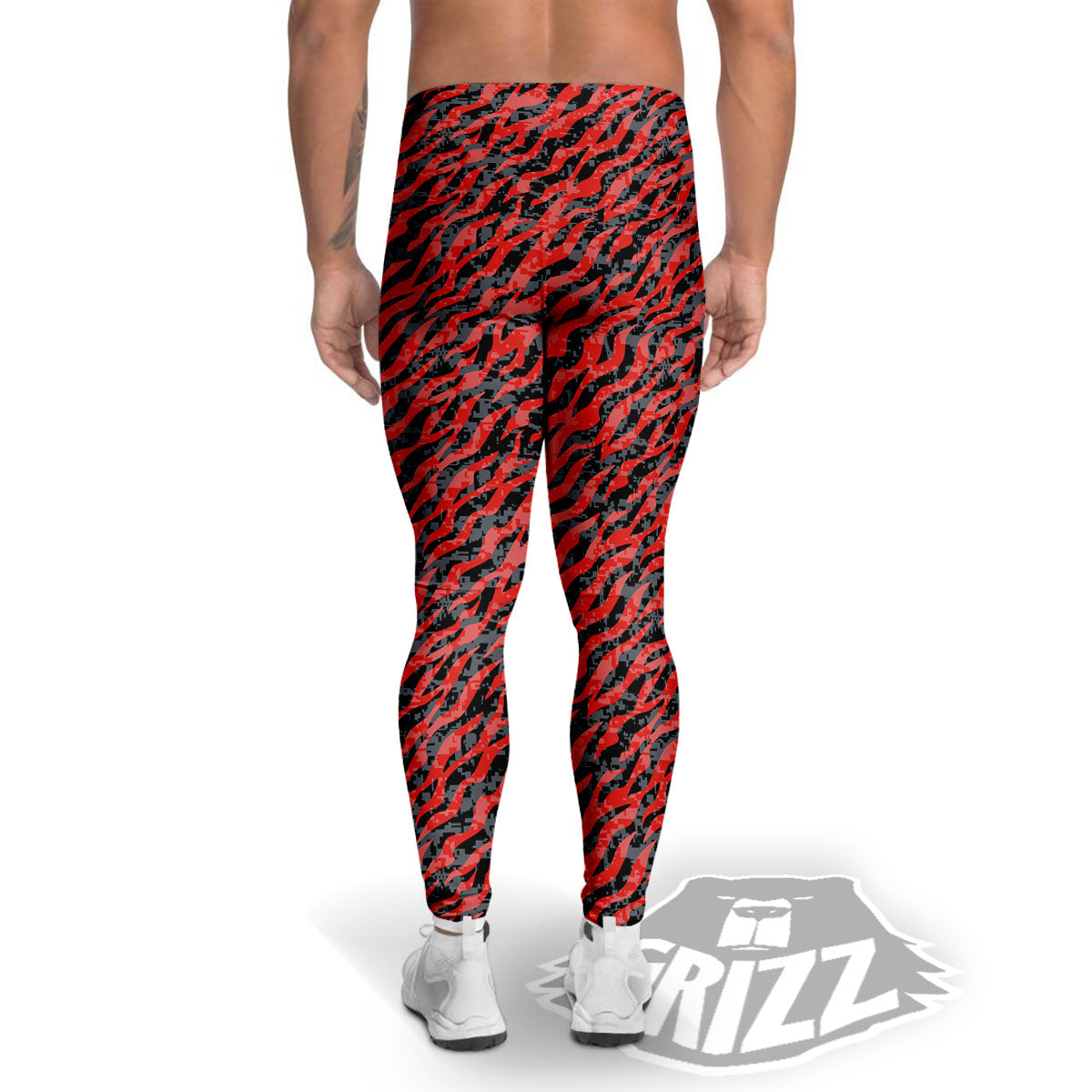 Tiger Stripe Camo Red And Black Print Men's Leggings-grizzshop