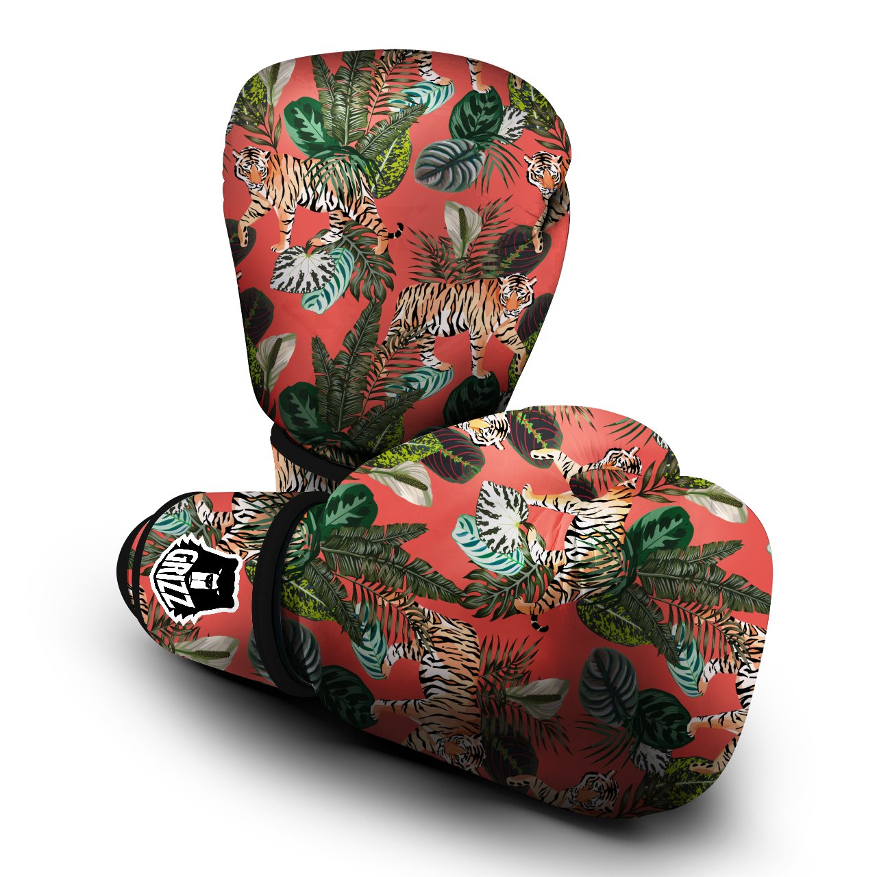 Tiger Tropical Print Pattern Boxing Gloves-grizzshop