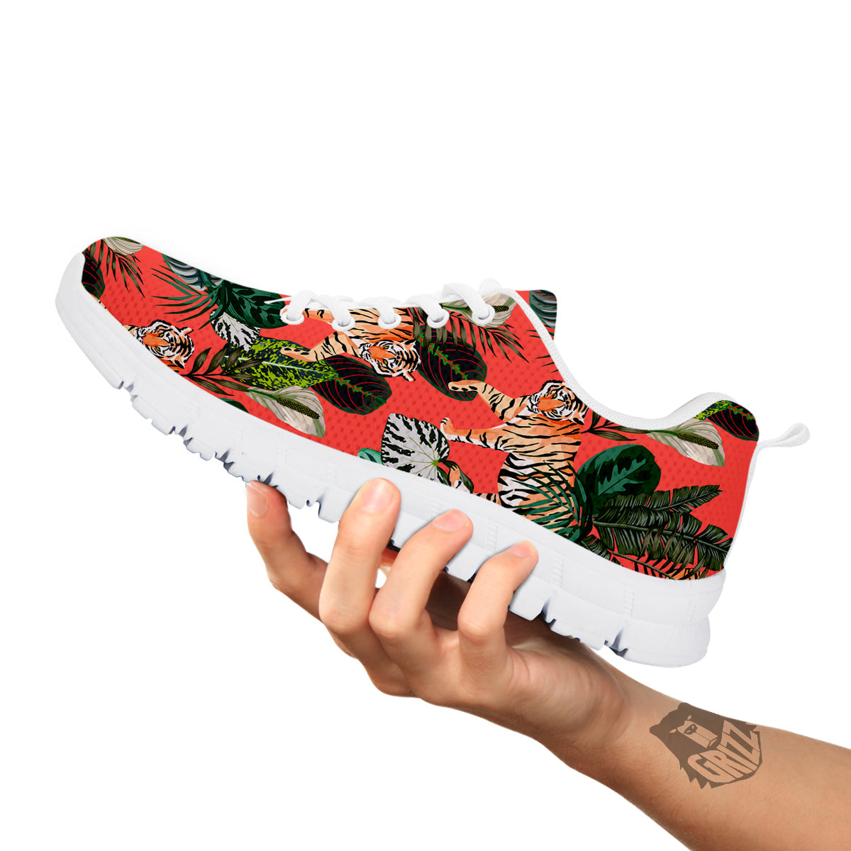 Tiger Tropical Print Pattern White Sneaker-grizzshop