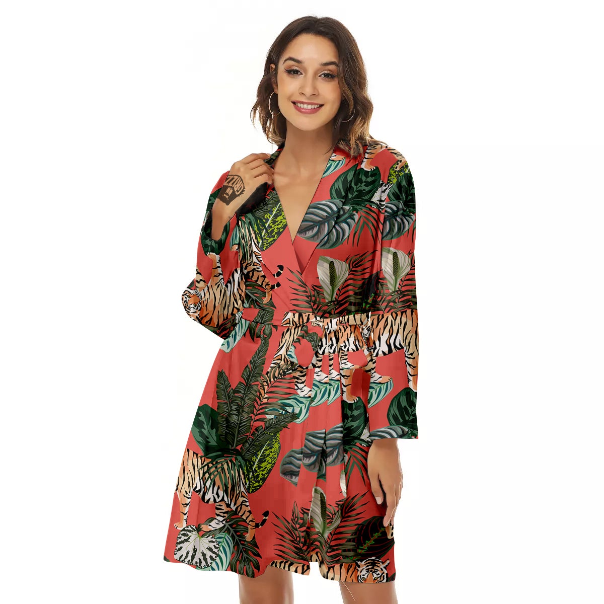Tiger Tropical Print Pattern Women's Robe-grizzshop