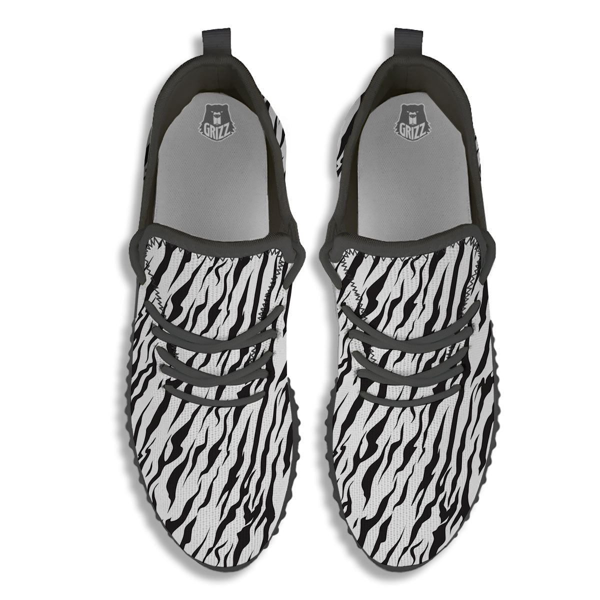 Tiger White And Black Print Pattern Black Walking Shoes-grizzshop