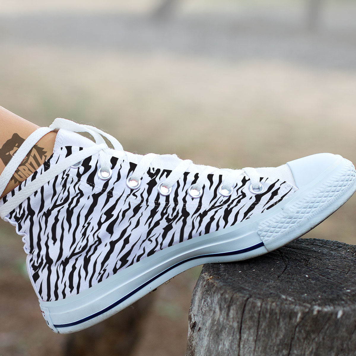 Tiger White And Black Print Pattern White High Top Shoes-grizzshop