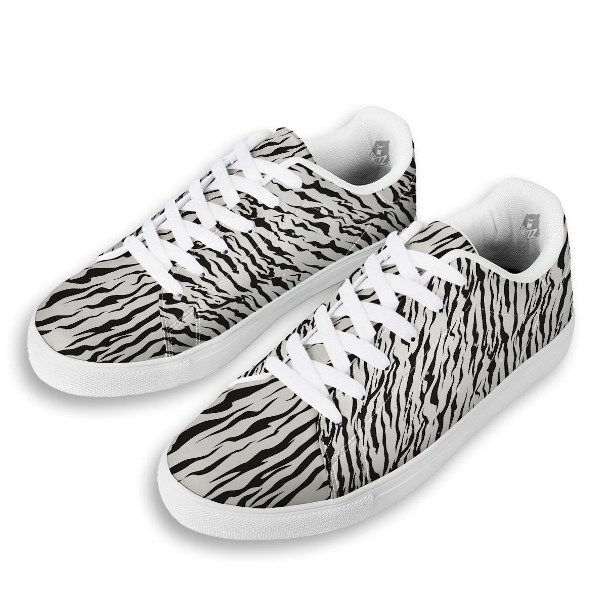 Tiger White And Black Print Pattern White Low Top Sneakers-grizzshop