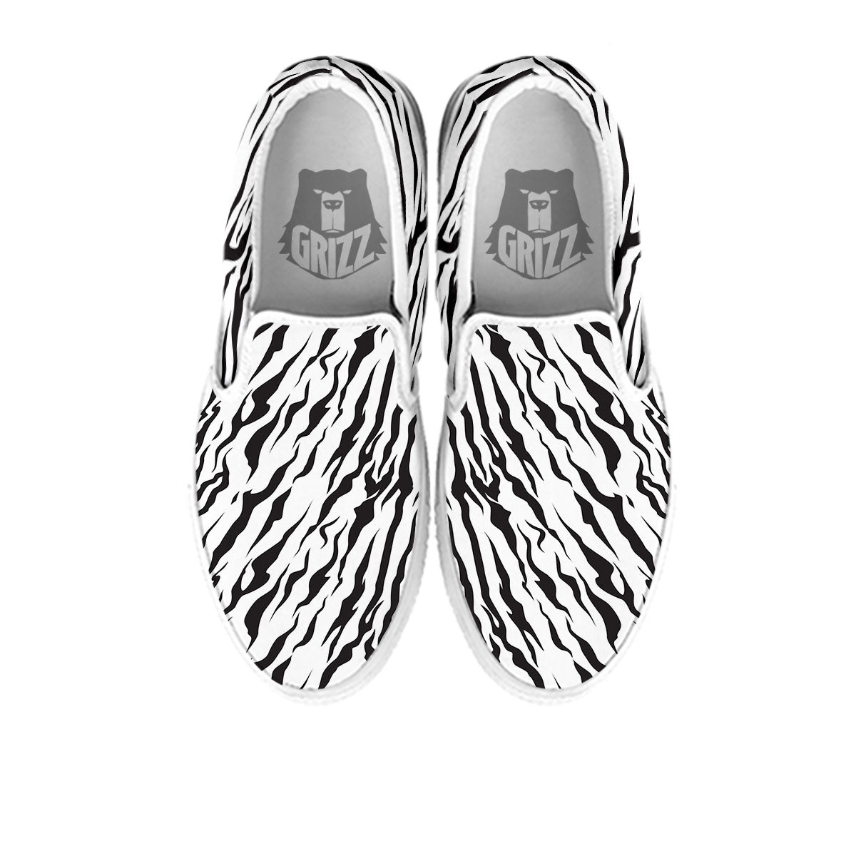 Tiger White And Black Print Pattern White Slip On Shoes-grizzshop