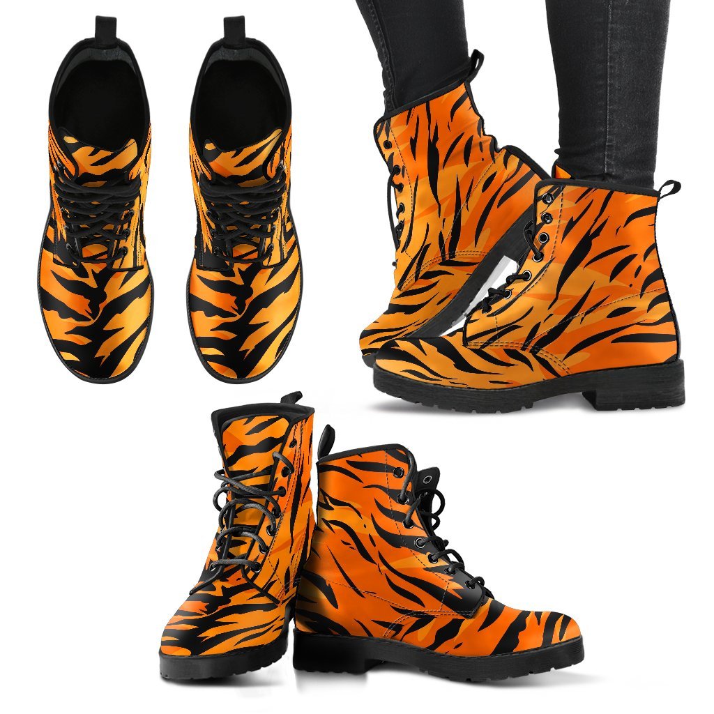 Tiger Pattern Print Men Women Leather Boots-grizzshop