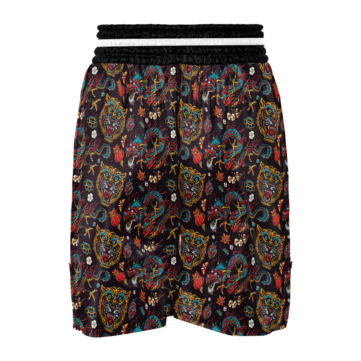 Tigers And Dragons Colorful Tattoo Print Pattern Boxing Shorts-grizzshop