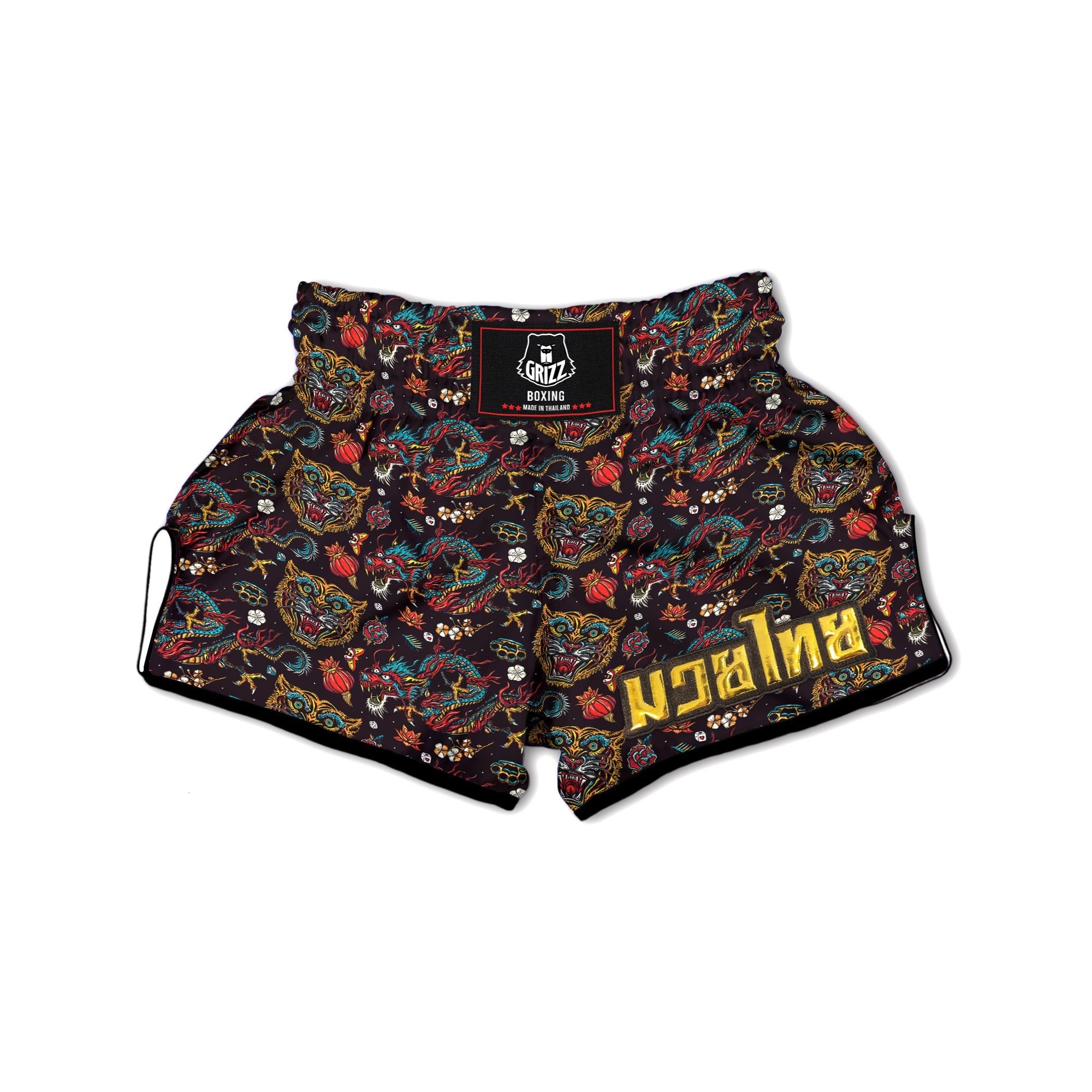 Tigers And Dragons Colorful Tattoo Print Pattern Muay Thai Boxing Shorts-grizzshop