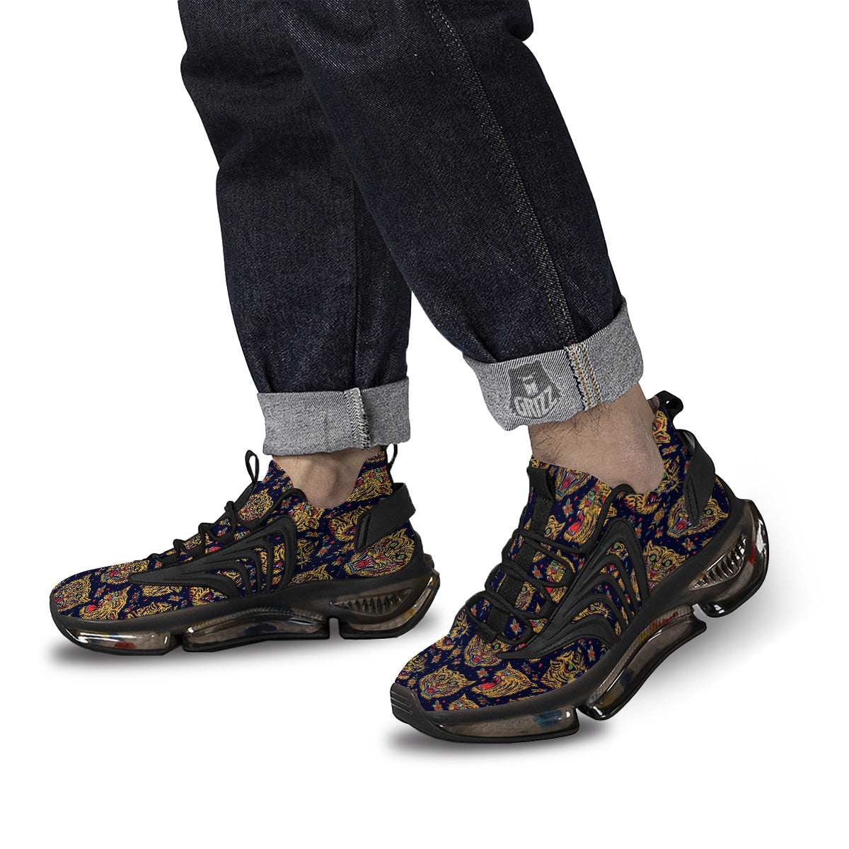 Tigers Head Tattoo Print Pattern Black Gym Shoes-grizzshop