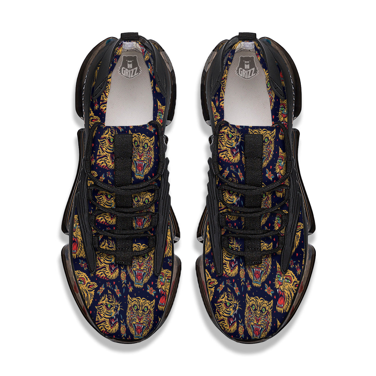 Tigers Head Tattoo Print Pattern Black Gym Shoes-grizzshop