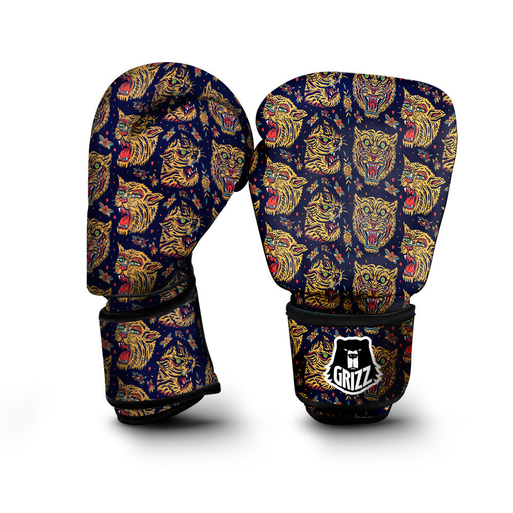 Tigers Head Tattoo Print Pattern Boxing Gloves-grizzshop