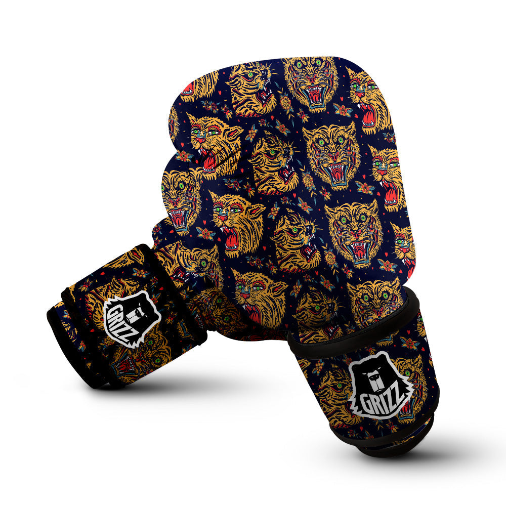 Tigers Head Tattoo Print Pattern Boxing Gloves-grizzshop