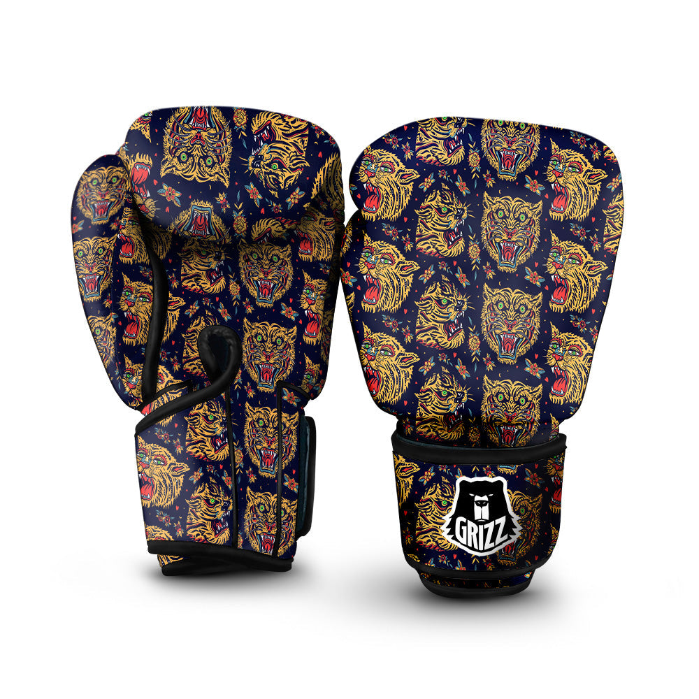 Tigers Head Tattoo Print Pattern Boxing Gloves-grizzshop