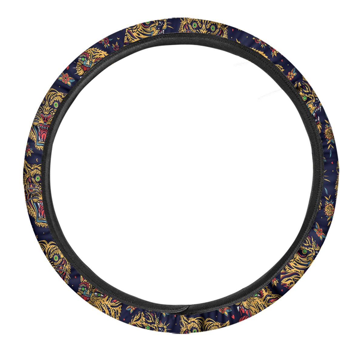 Tigers Head Tattoo Print Pattern Car Steering Wheel Cover-grizzshop
