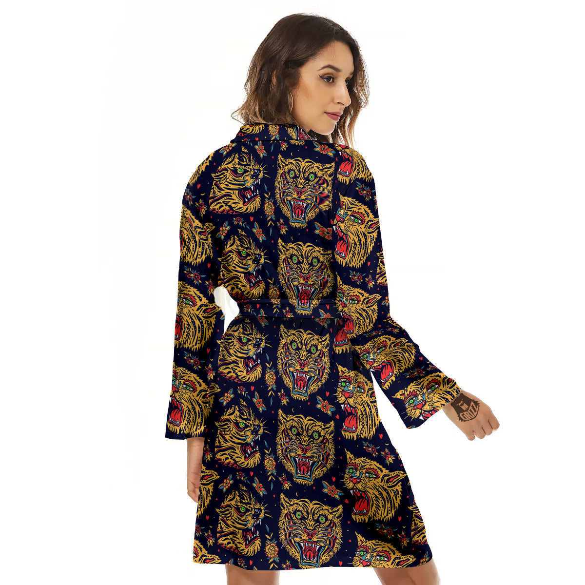 Tigers Head Tattoo Print Pattern Women's Robe-grizzshop