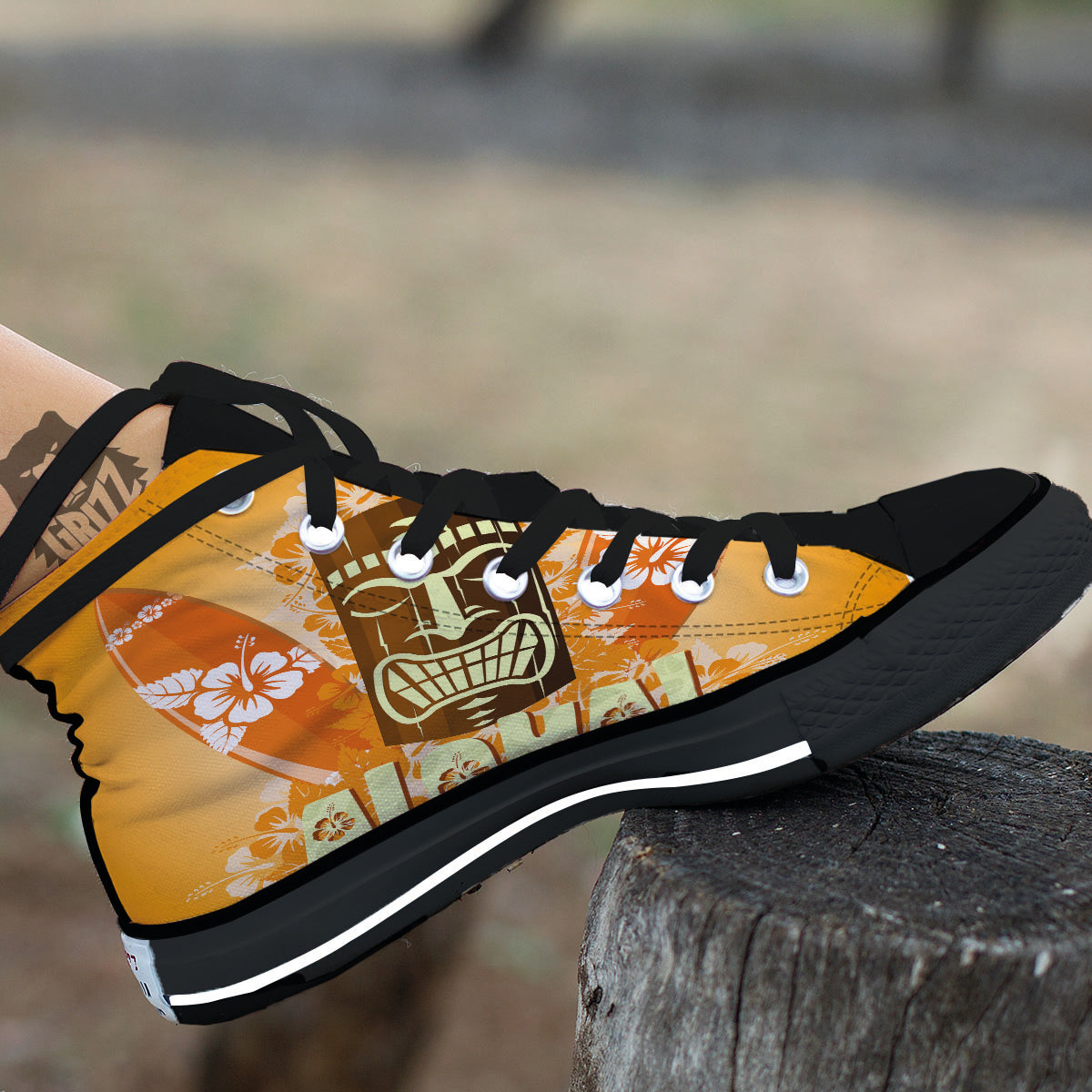 Tiki Aloha Print Black High Top Shoes-grizzshop