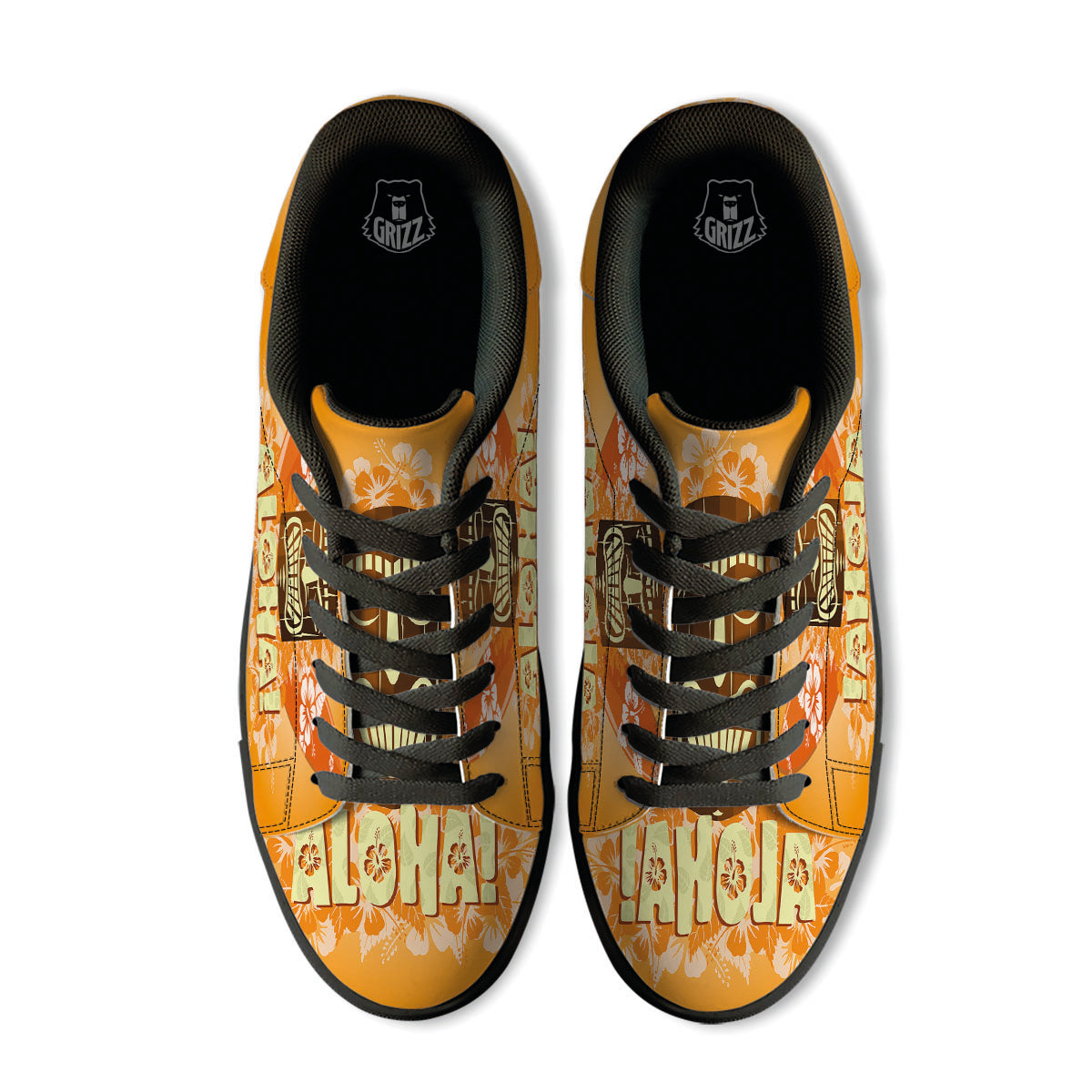 Tiki Aloha Print Black Low Top Sneakers-grizzshop
