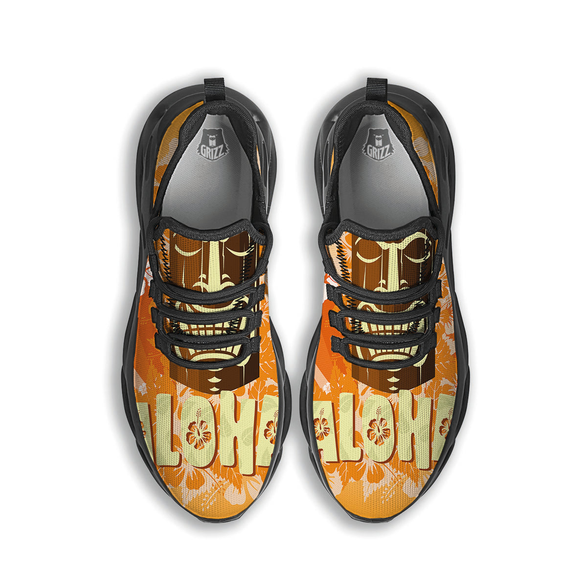 Tiki Aloha Print Black Running Shoes-grizzshop