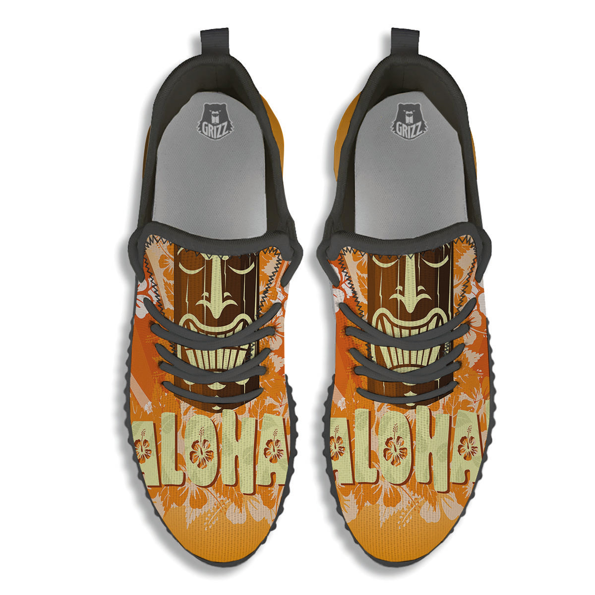 Tiki Aloha Print Black Walking Shoes-grizzshop
