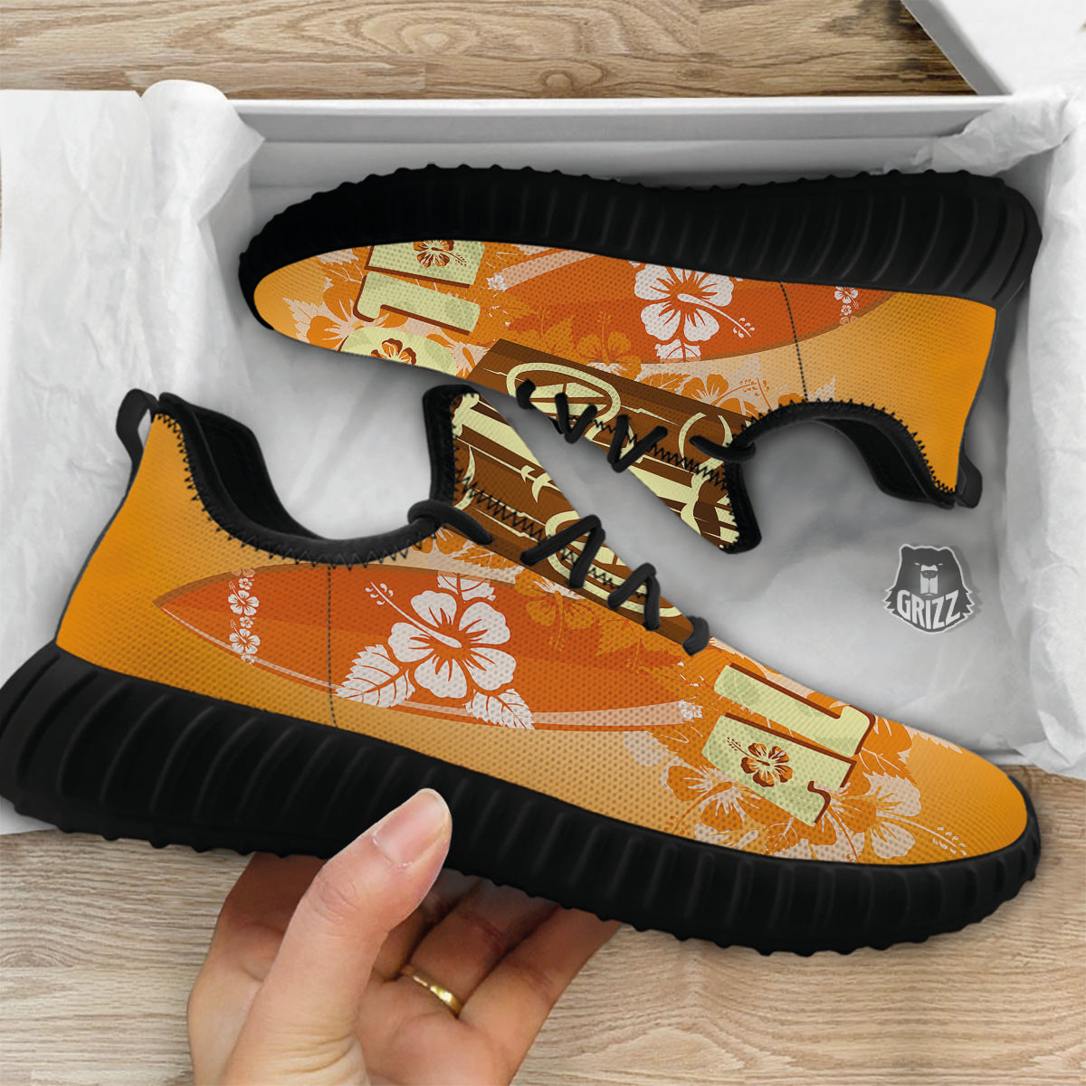 Tiki Aloha Print Black Walking Shoes-grizzshop
