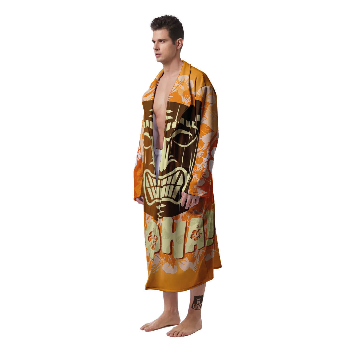 Tiki Aloha Print Men's Robe-grizzshop
