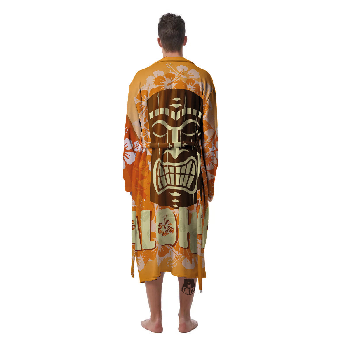 Tiki Aloha Print Men's Robe-grizzshop