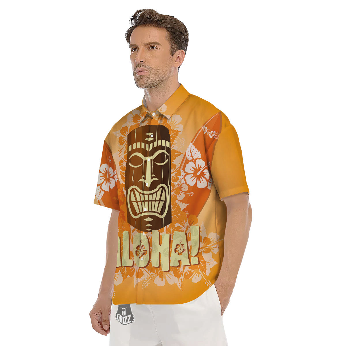 Tiki Aloha Print Men's Short Sleeve Shirts-grizzshop