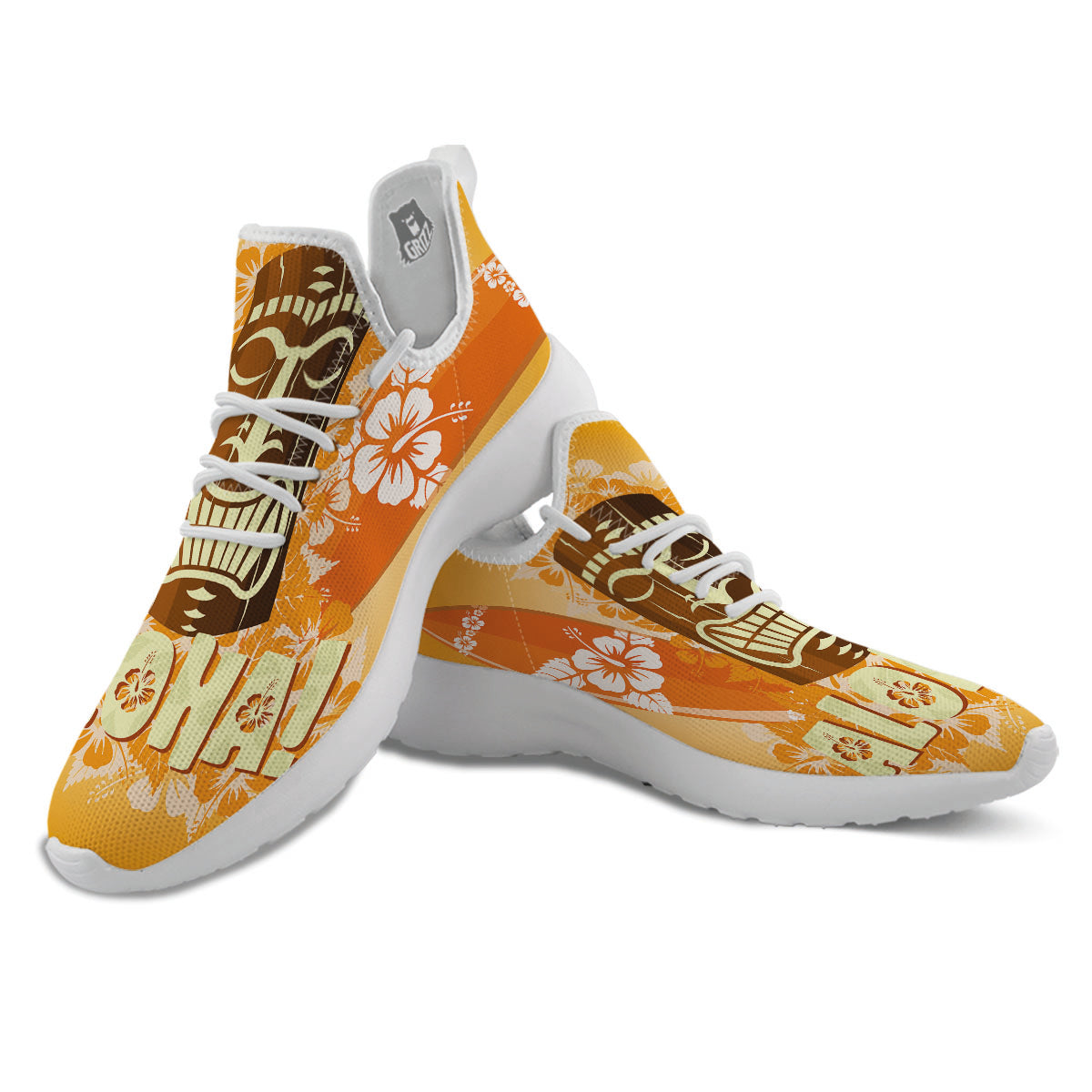 Tiki Aloha Print White Athletic Shoes-grizzshop