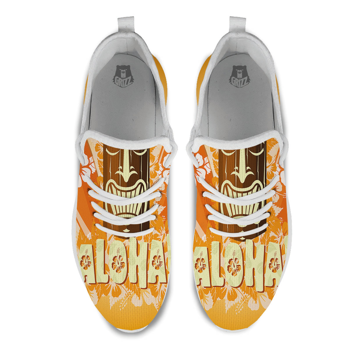 Tiki Aloha Print White Athletic Shoes-grizzshop