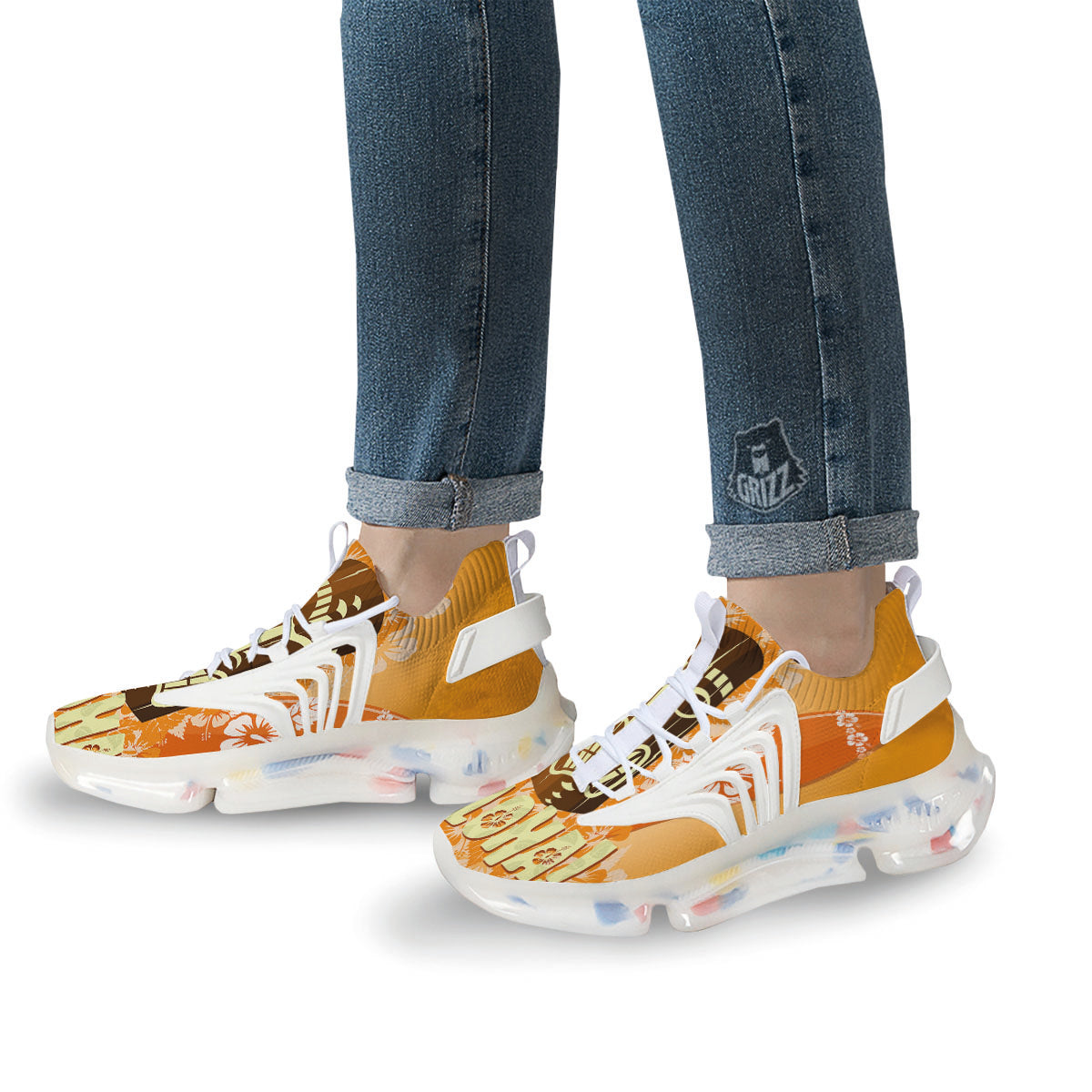 Tiki Aloha Print White Gym Shoes-grizzshop