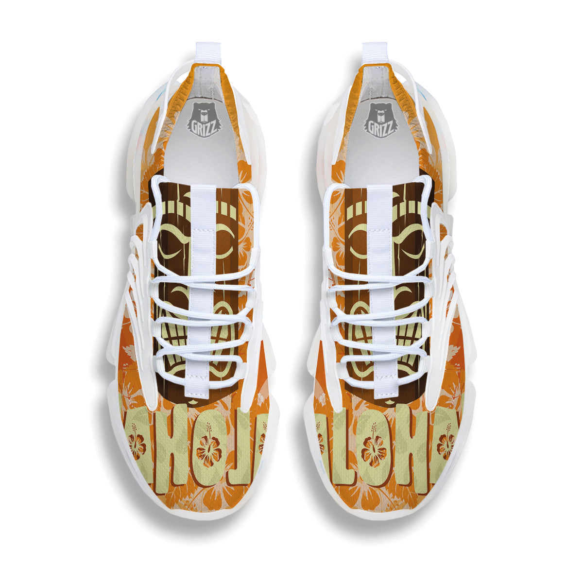 Tiki Aloha Print White Gym Shoes-grizzshop