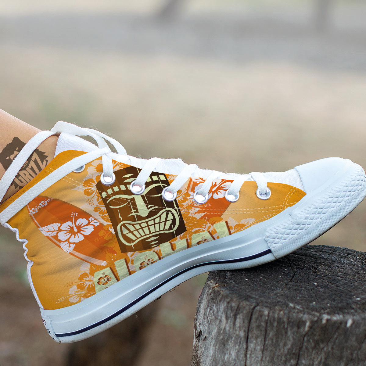 Tiki Aloha Print White High Top Shoes-grizzshop