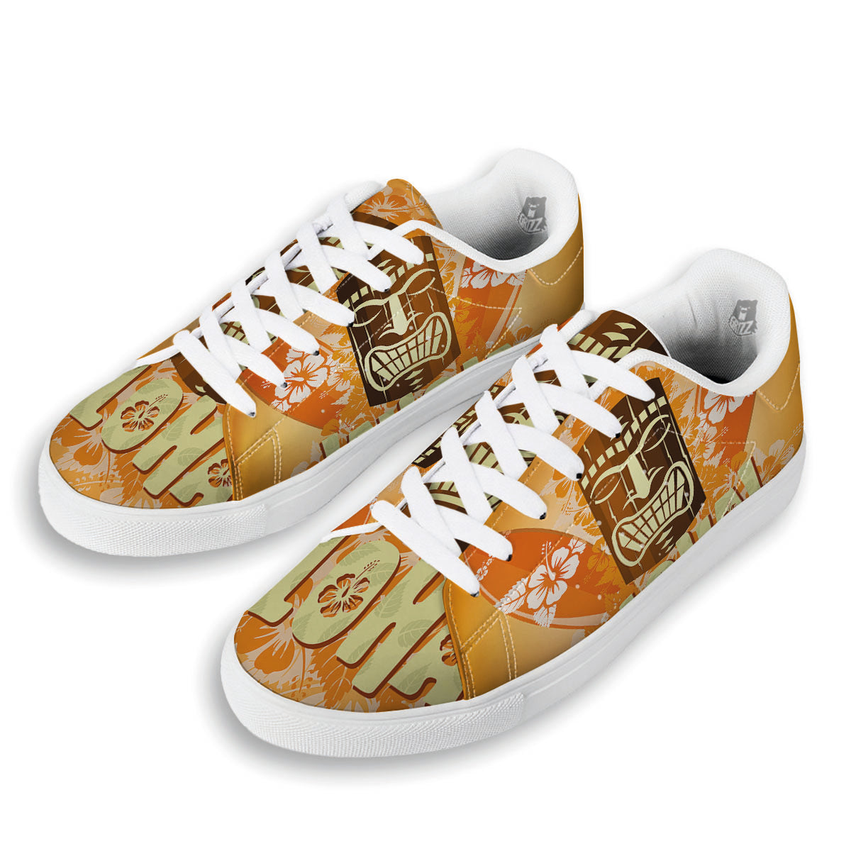 Tiki Aloha Print White Low Top Sneakers-grizzshop