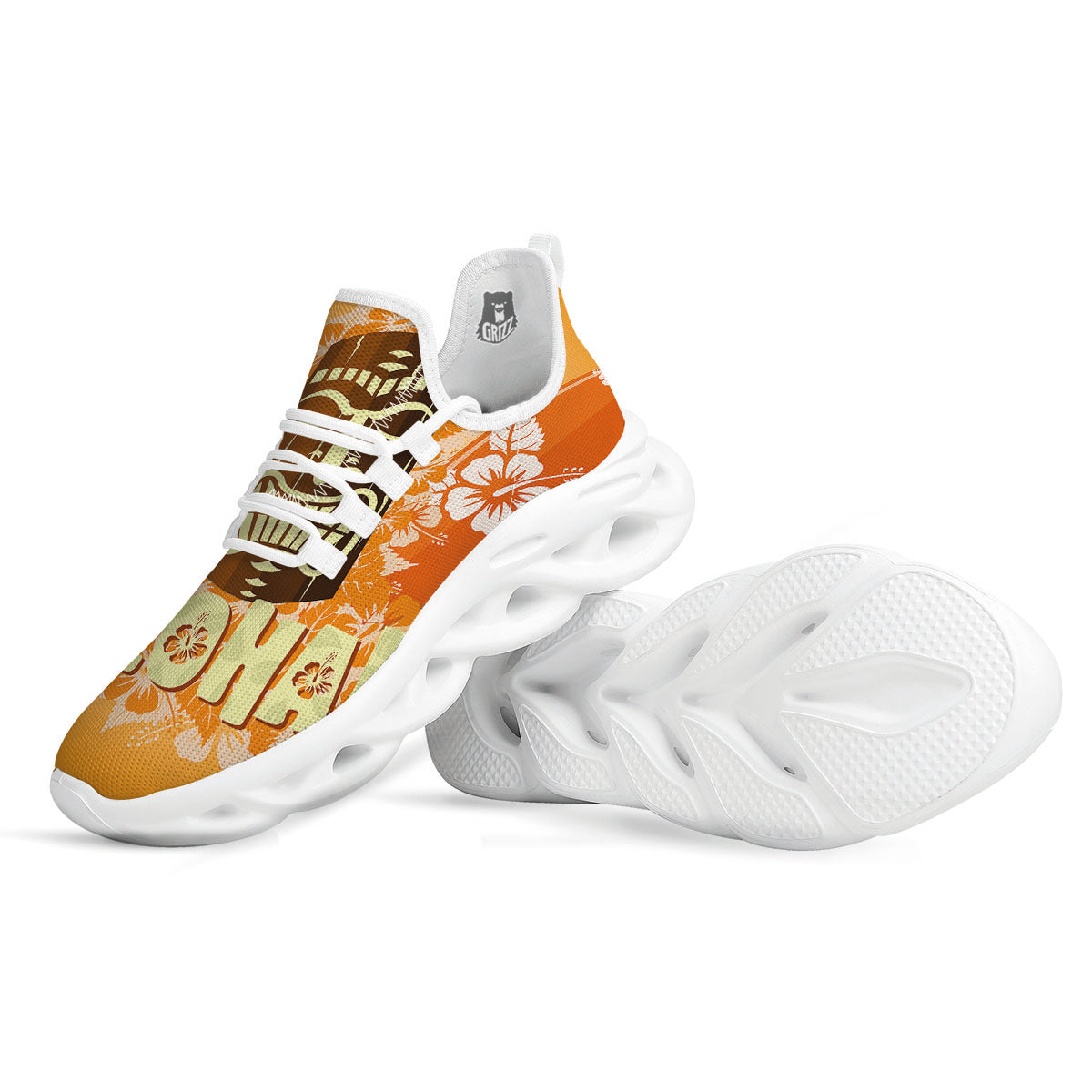 Tiki Aloha Print White Running Shoes-grizzshop