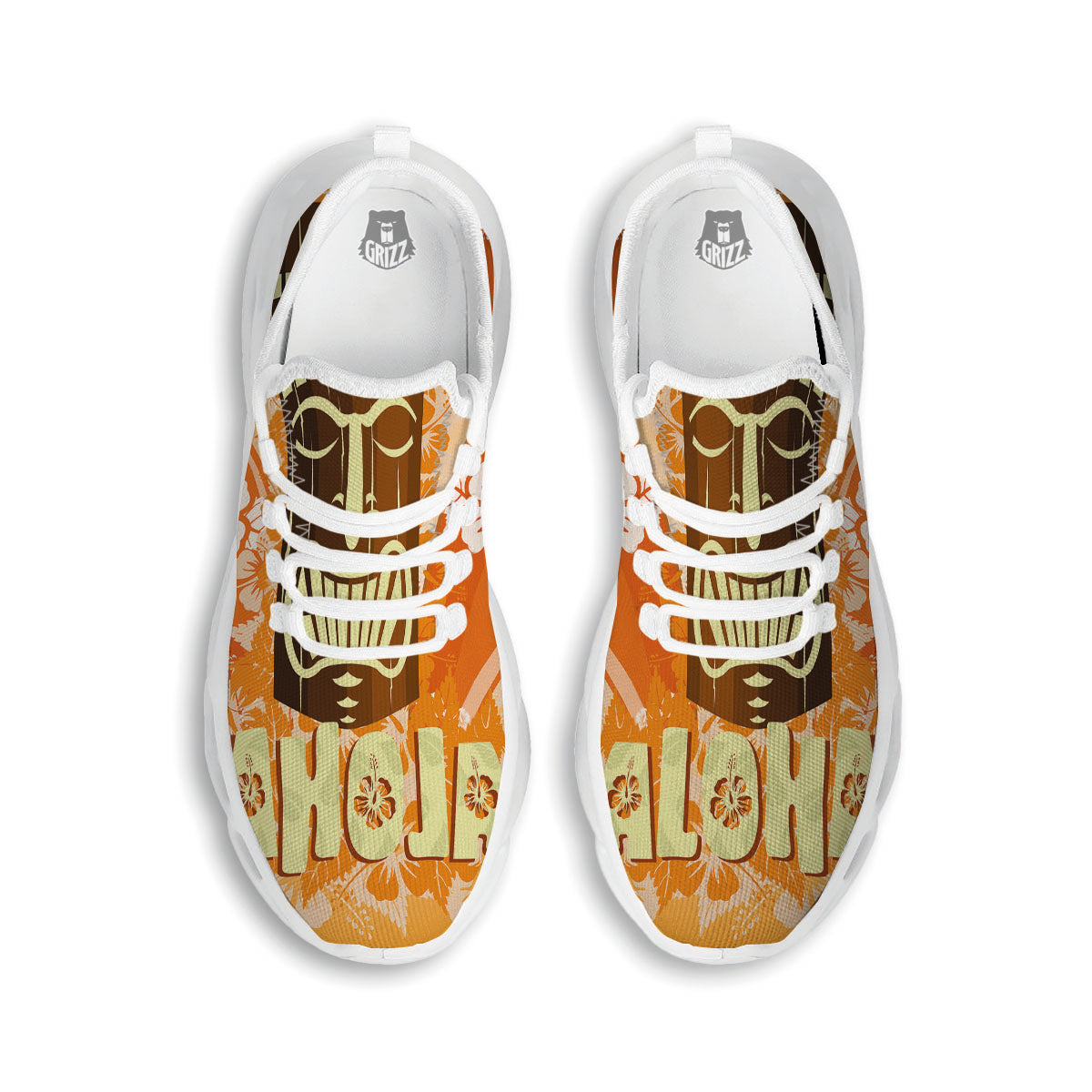 Tiki Aloha Print White Running Shoes-grizzshop