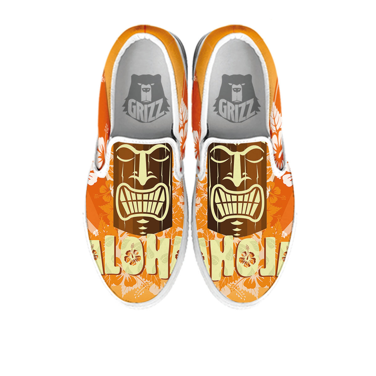 Tiki Aloha Print White Slip On Shoes-grizzshop