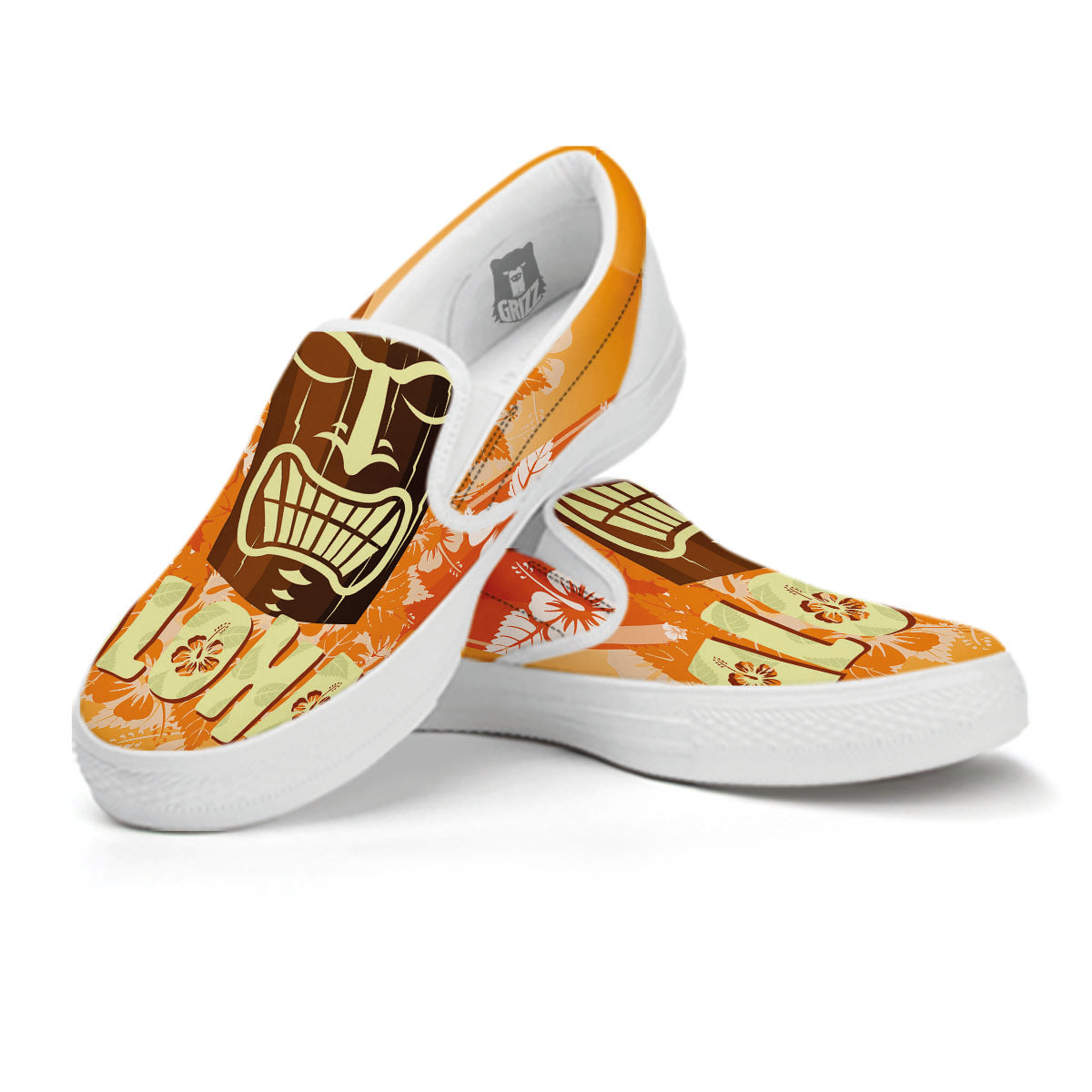 Tiki Aloha Print White Slip On Shoes-grizzshop