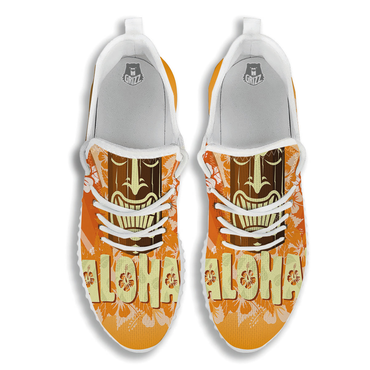 Tiki Aloha Print White Walking Shoes-grizzshop