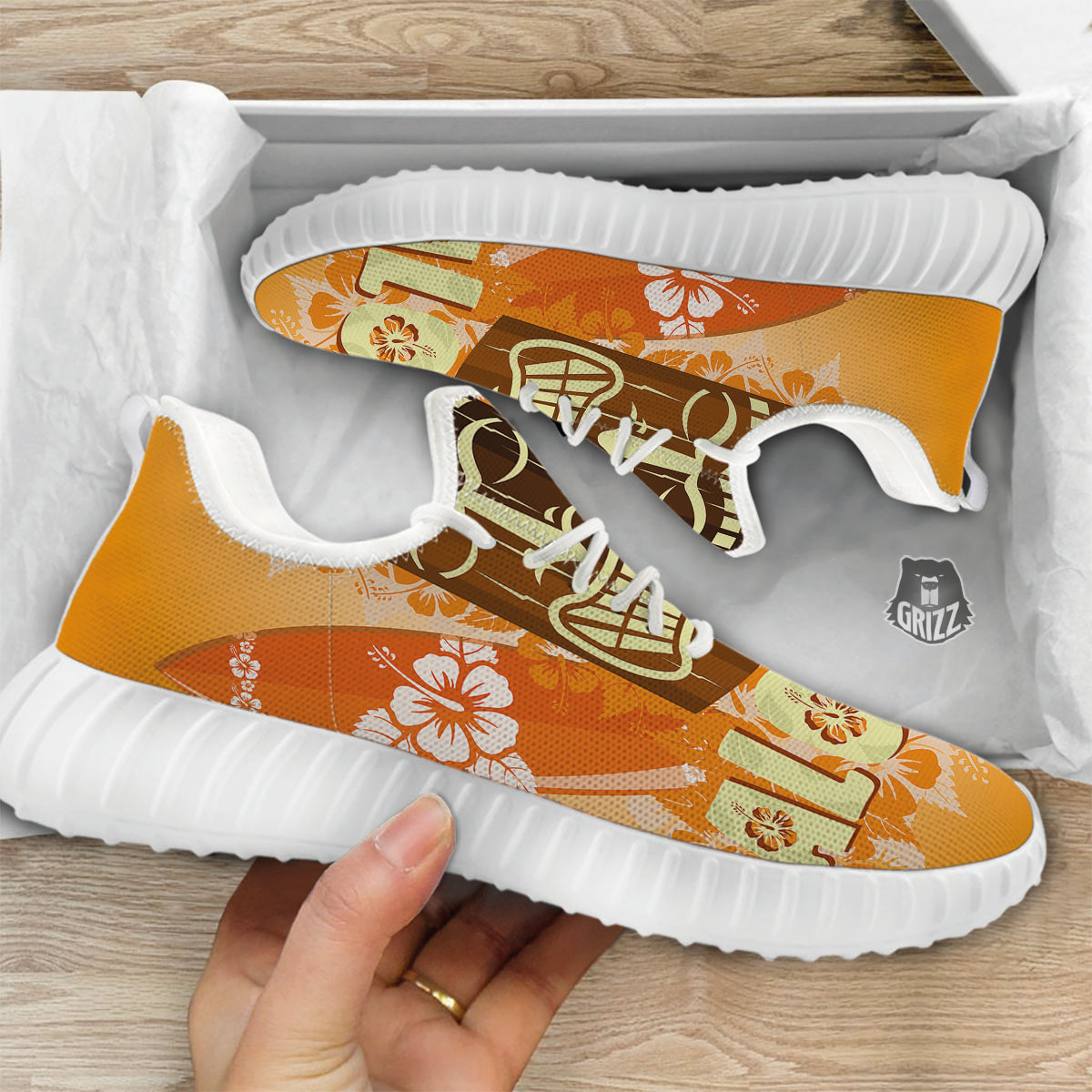 Tiki Aloha Print White Walking Shoes-grizzshop