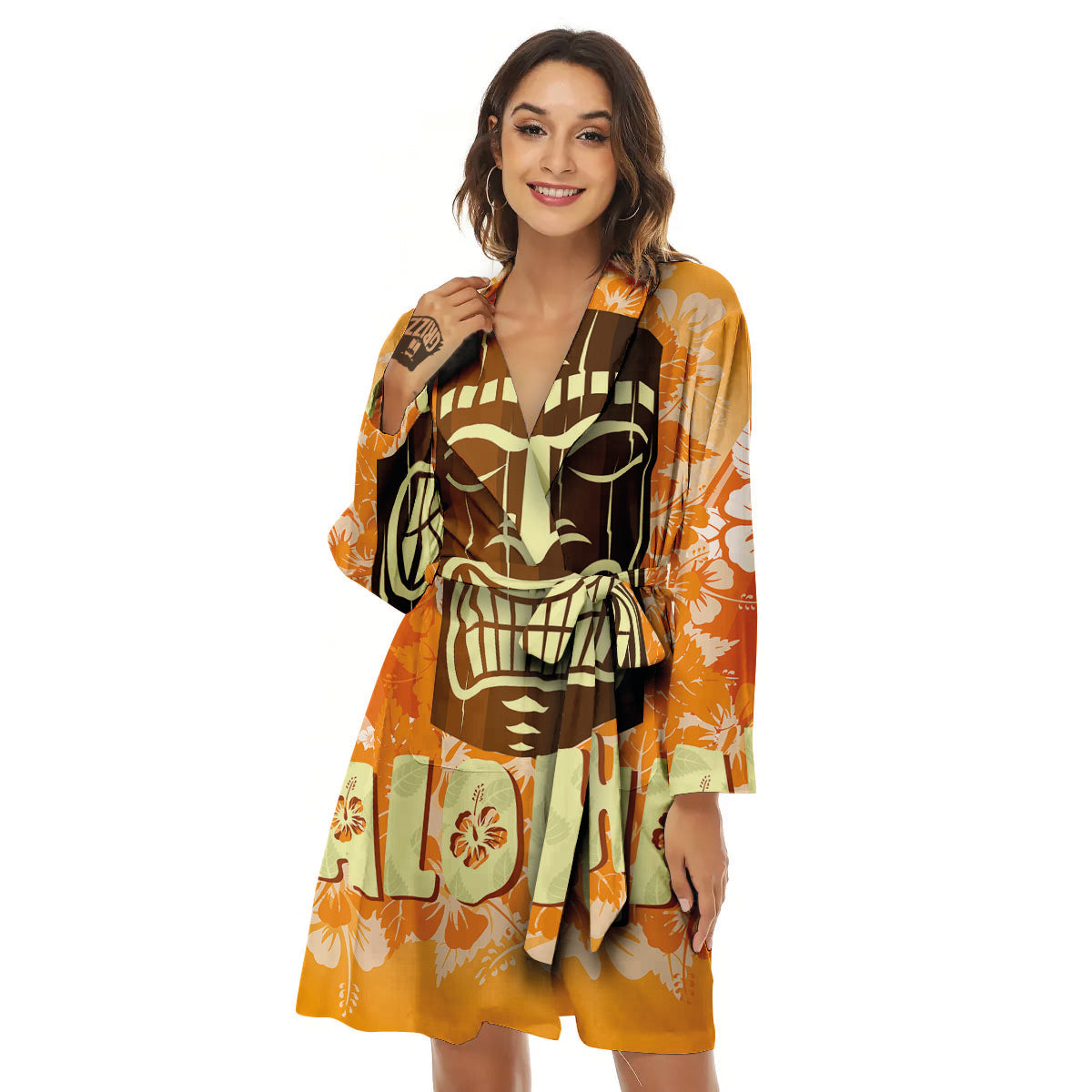 Tiki Aloha Print Women's Robe-grizzshop
