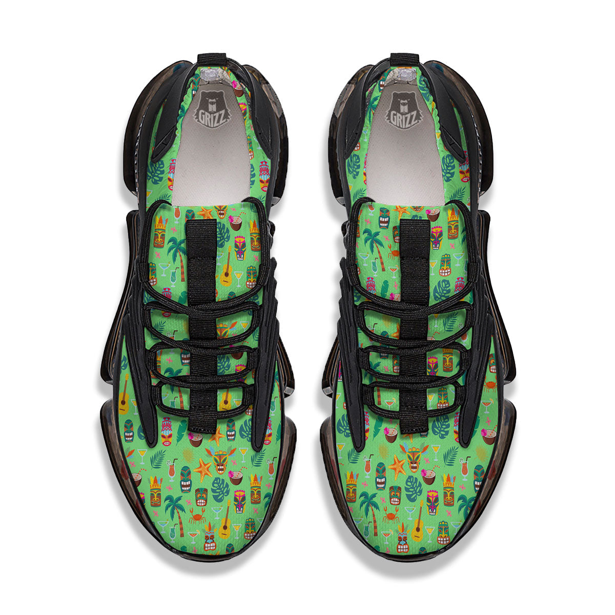 Tiki Colorful Print Pattern Black Gym Shoes-grizzshop