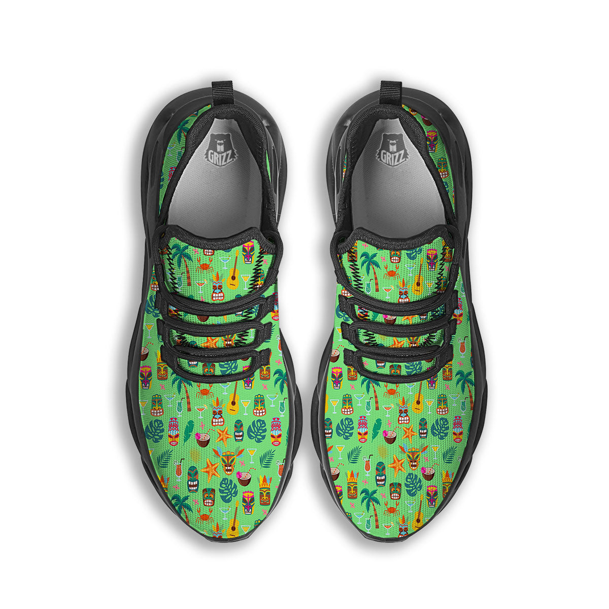 Tiki Colorful Print Pattern Black Running Shoes-grizzshop