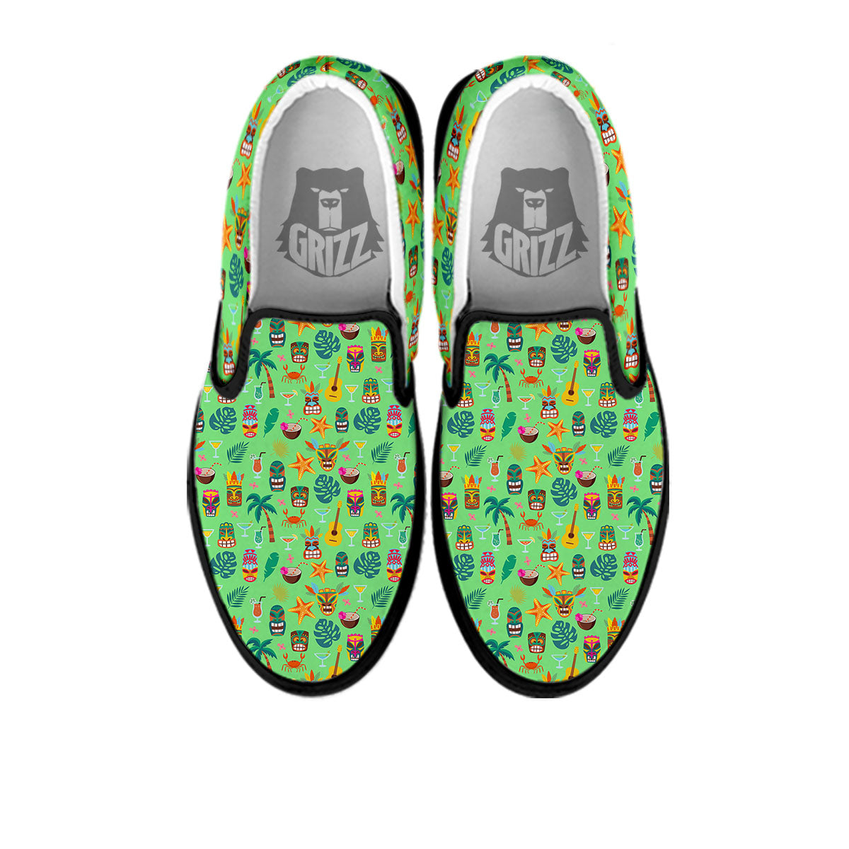 Tiki Colorful Print Pattern Black Slip On Shoes-grizzshop