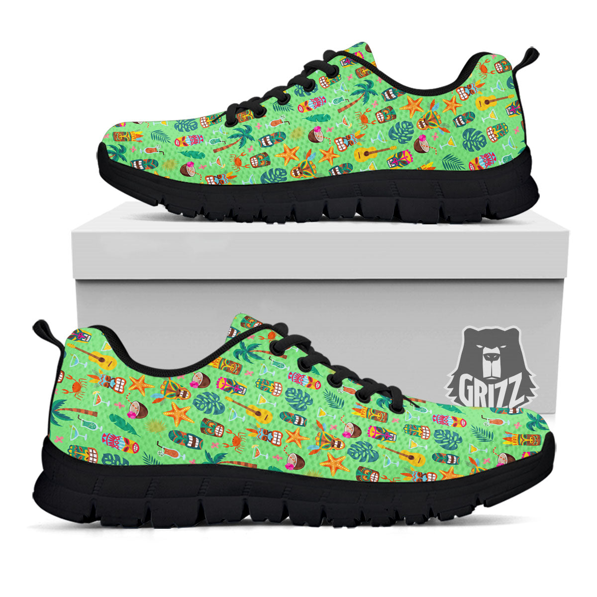 Tiki Colorful Print Pattern Black Sneaker-grizzshop
