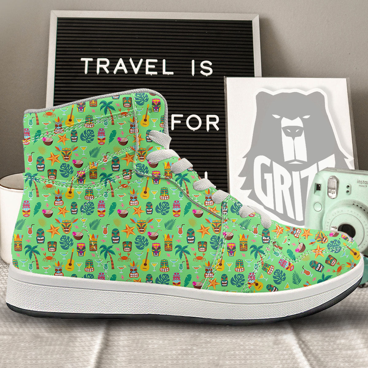 Tiki Colorful Print Pattern High Top Sneakers-grizzshop